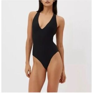 Sweaty Betty London Black Carve‎ Side Mesh One Piece Swimsuit Racerback M